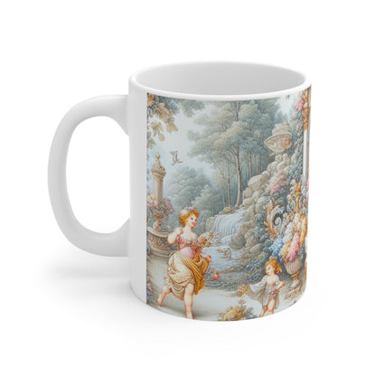 "A Garden of Rococo Delights: A Whimsical Extravaganza" - The Alien Ceramic Mug 11oz Rococo