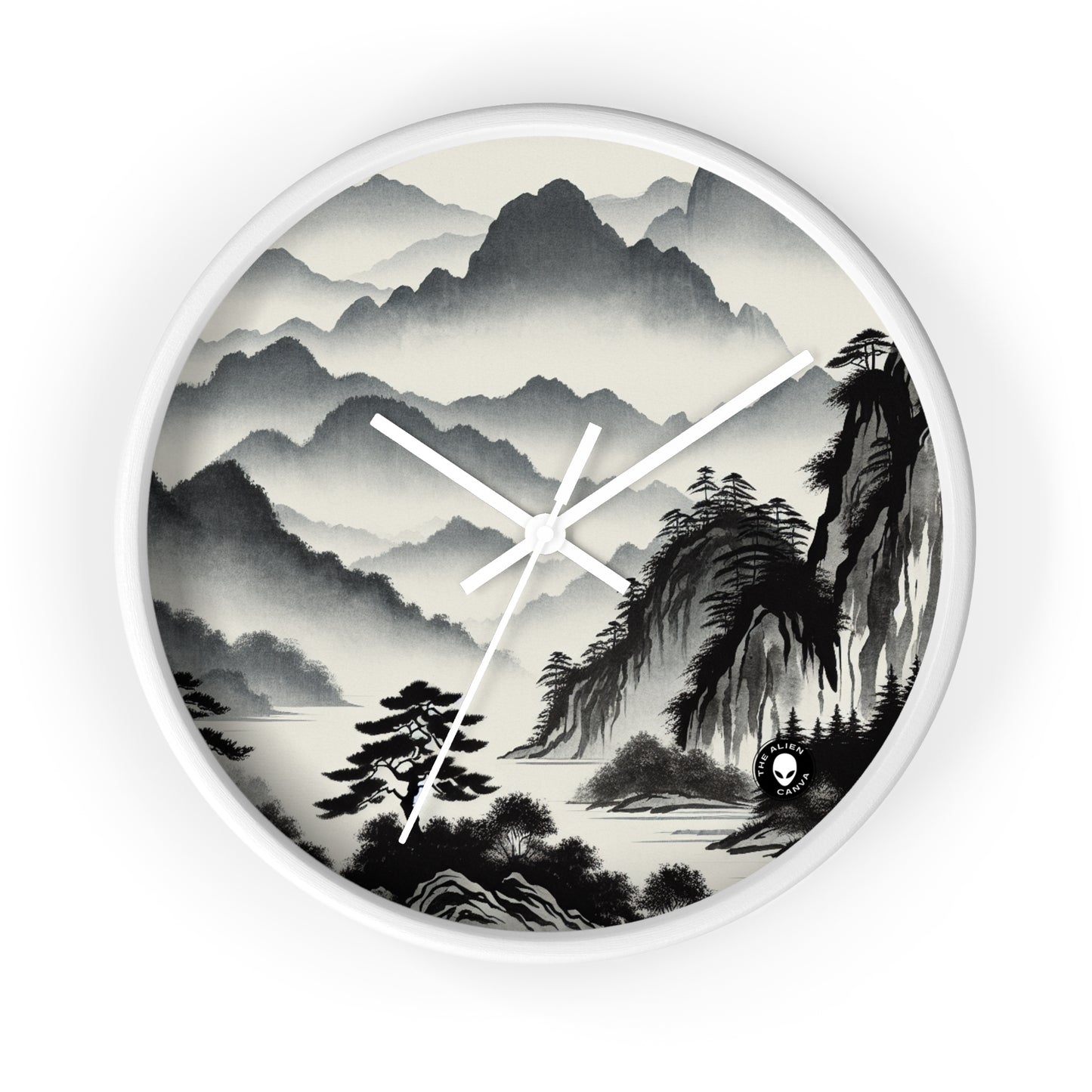 "Harmonious Ink: Capturing the Tranquility of a Zen Garden" - The Alien Wall Clock Ink Wash Painting