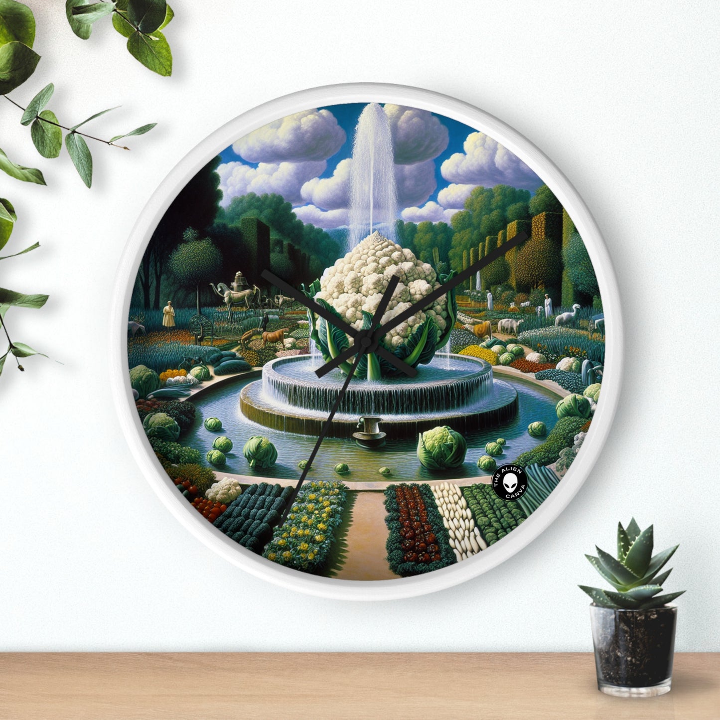 "The Vegetable Fountain: A Cauliflower Conglomerate" - The Alien Wall Clock Surrealism