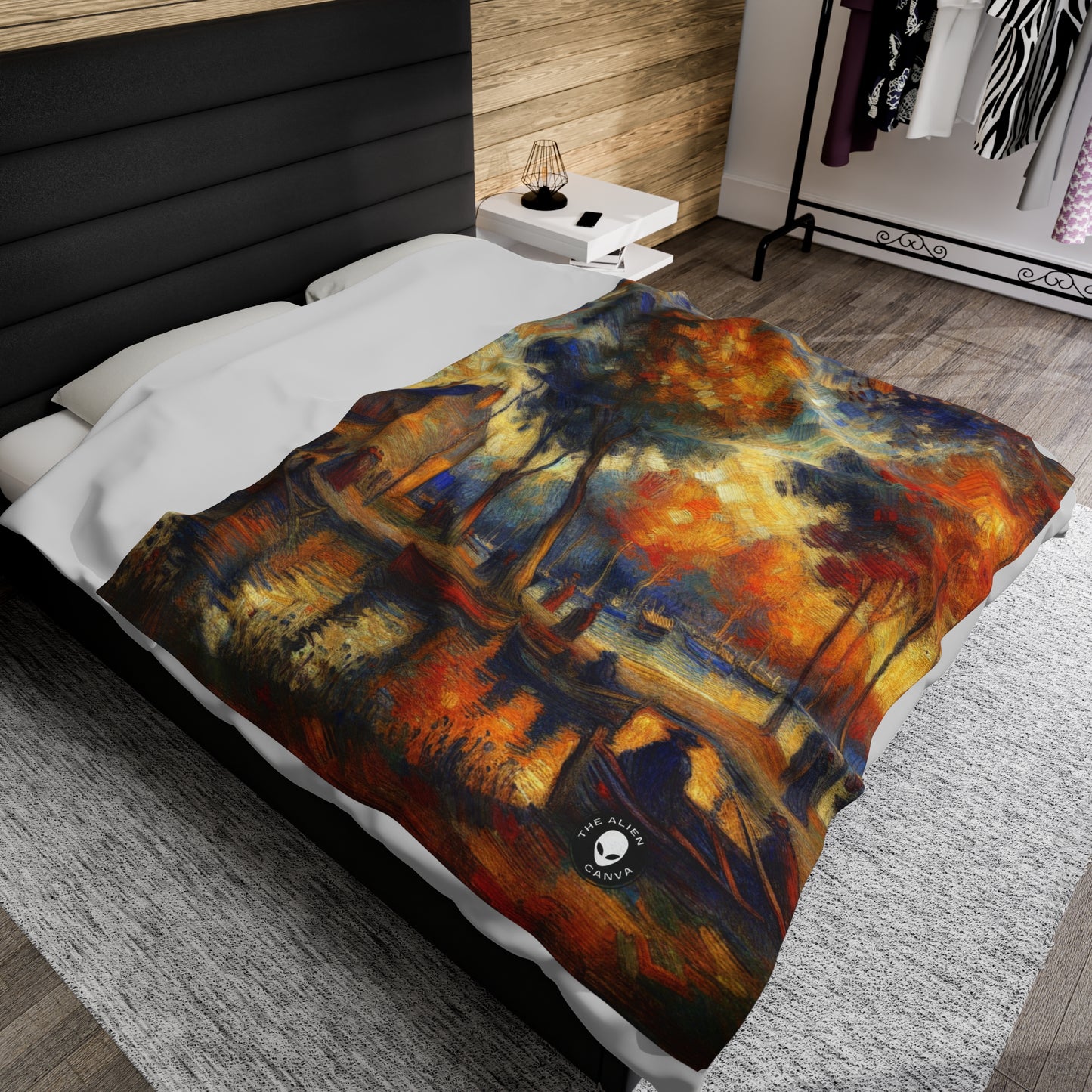 "Rainy Evening: A Post-Impressionist Cityscape" - The Alien Velveteen Plush Blanket Post-Impressionism