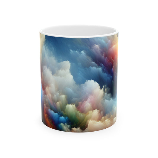 "Paisaje nuboso arcoíris: un sueño surrealista en acuarela" - Taza de cerámica The Alien de 11 oz