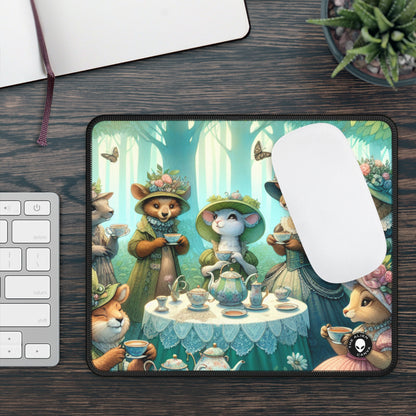 "Sombreros elegantes y tazas de té: una fiesta de té en el bosque" - Alfombrilla de ratón para juegos de Alien