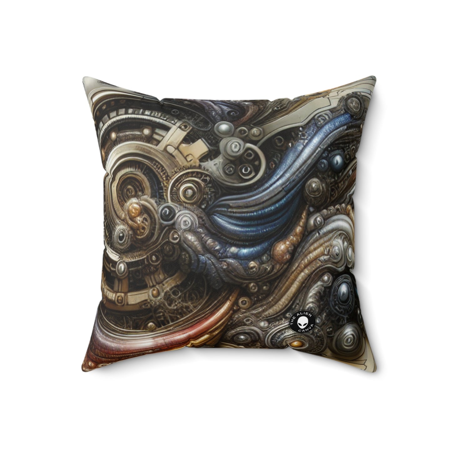 "Bio-Mech Cityscape: Harmonious Fusion"- The Alien Spun Polyester Square Pillow Bio-mechanical Art