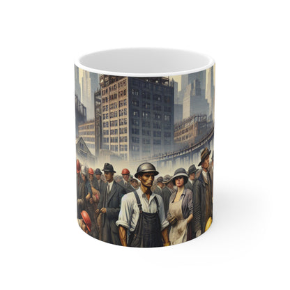 Titre : « Unité en action : Célébrer le triomphe de la solidarité » – La tasse en céramique Alien 11oz Réalisme social