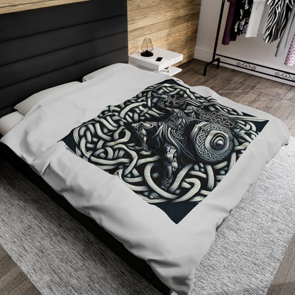 "Celtic Knight: Sword & Shield in Ancient Knots" - The Alien Velveteen Plush Blanket Celtic Art Style