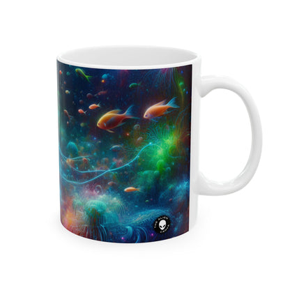 "Medusas brillantes en el mundo submarino encantado" - Taza de cerámica The Alien de 11 oz