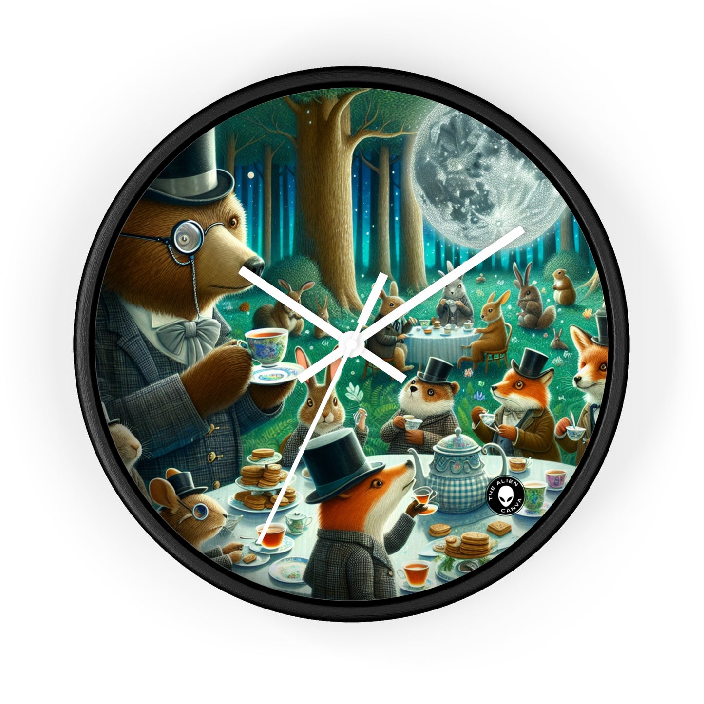 "Enchanted Moonlit Tea Party in the Forest" - The Alien Wall Clock