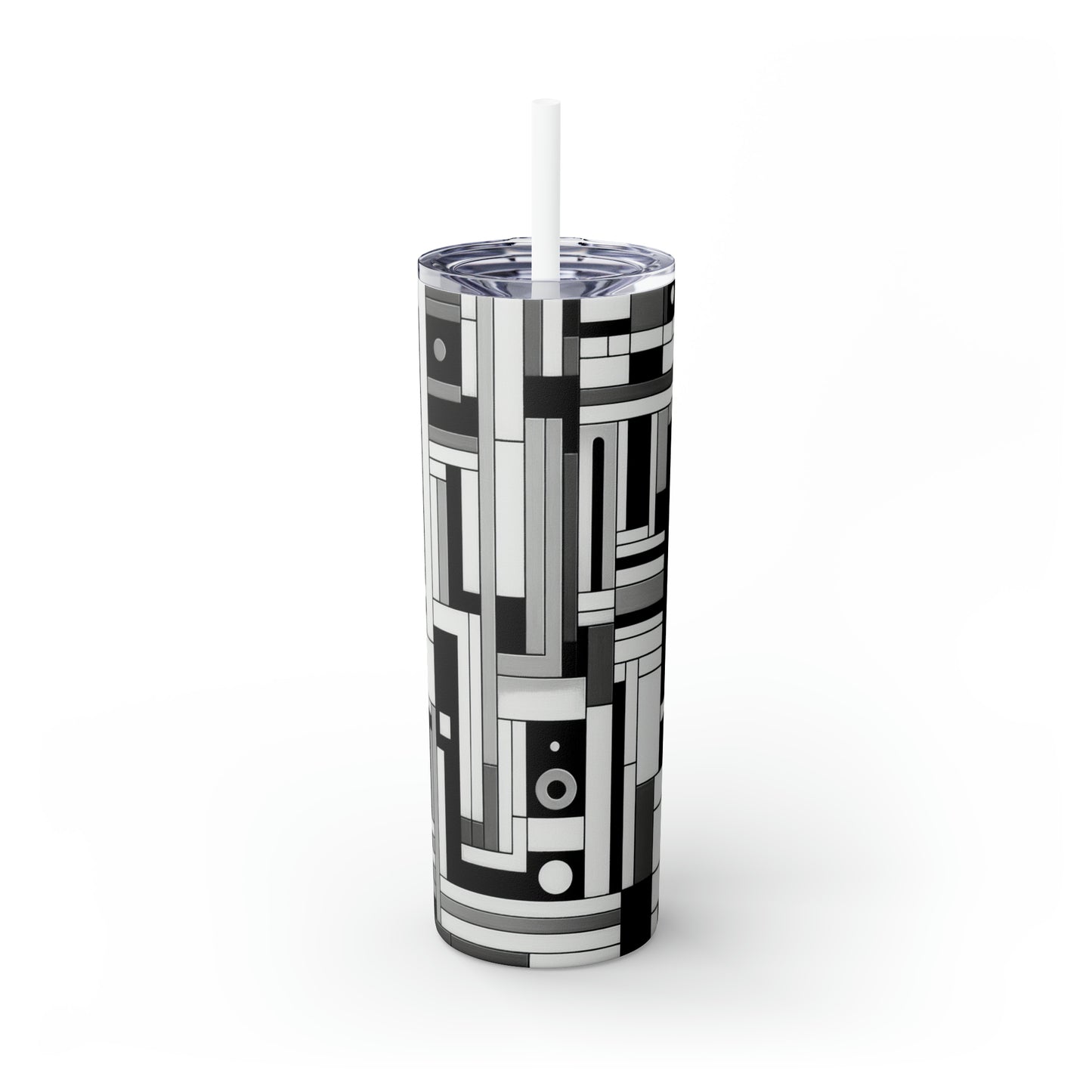 "De Stijl in Black and White" - The Alien Maars® Skinny Tumbler with Straw 20oz De Stijl Style