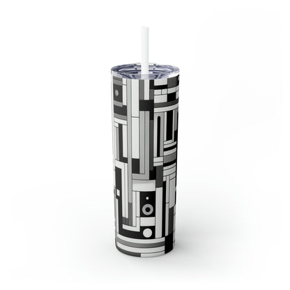 "De Stijl in Black and White" - The Alien Maars® Skinny Tumbler with Straw 20oz De Stijl Style