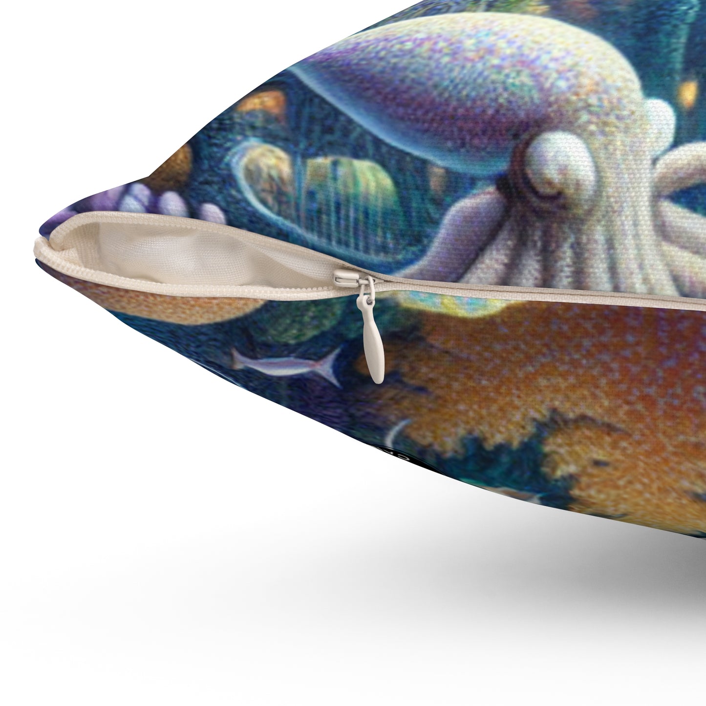 "Enchanting Atlantis: A Harmony of Sea Creatures"- The Alien Spun Polyester Square Pillow