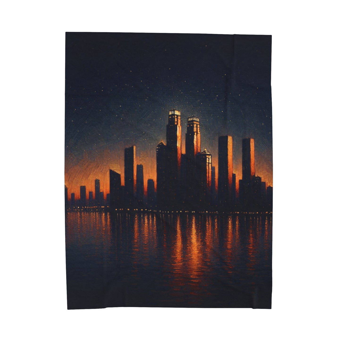 "The City Aglow" - The Alien Velveteen Plush Blanket Post-Impressionism Style