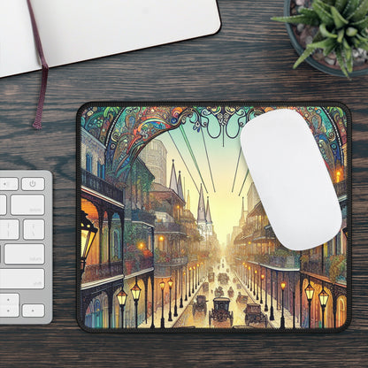 "Vivid Splendor: A Picture of New Orleans's French Quarter" - The Alien Gaming Mouse Pad Art Nouveau Style