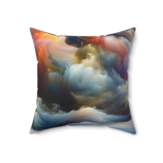 "Ephemeral Escapes: A Timeless Journey Through Changing Landscapes"- The Alien Spun Polyester Square Pillow Video Art