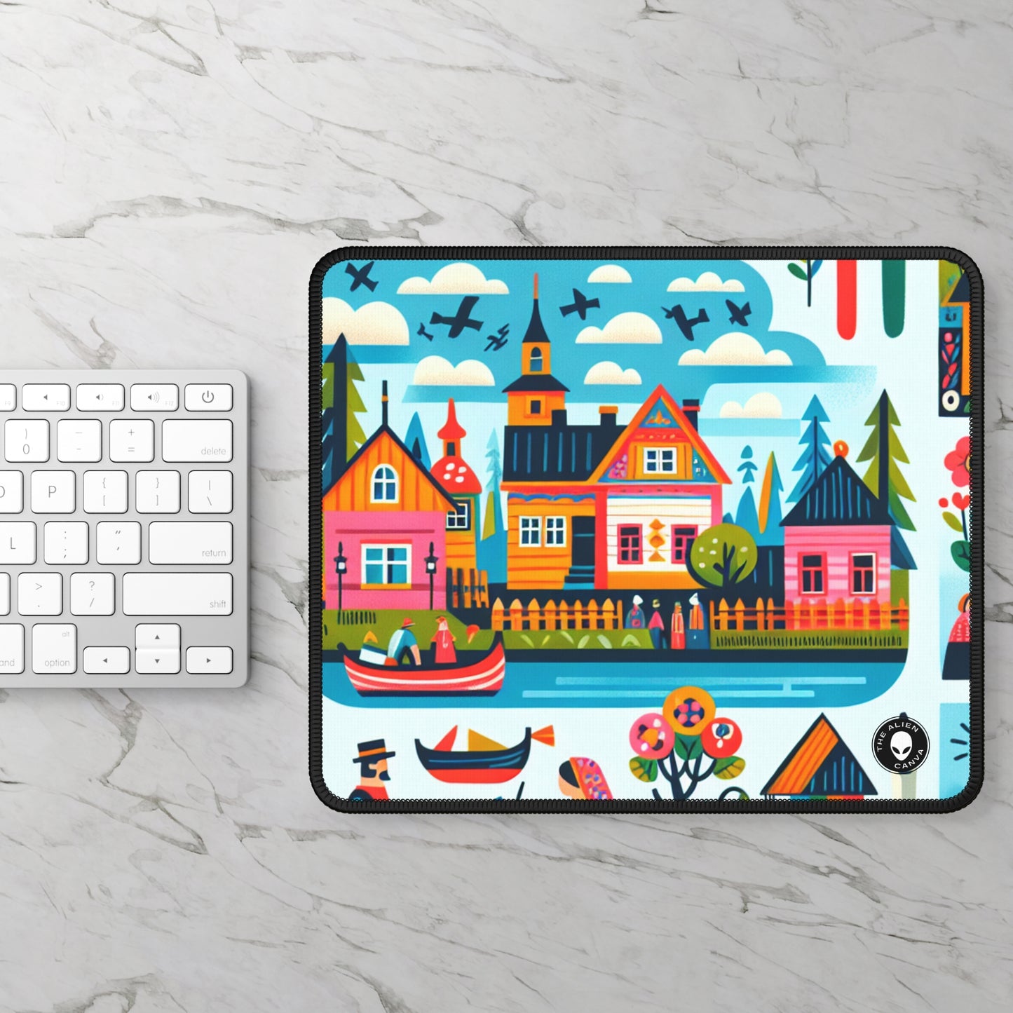 "Whimsical Village: A Folk Art Fairytale" - The Alien Gaming Mouse Pad Arte popular