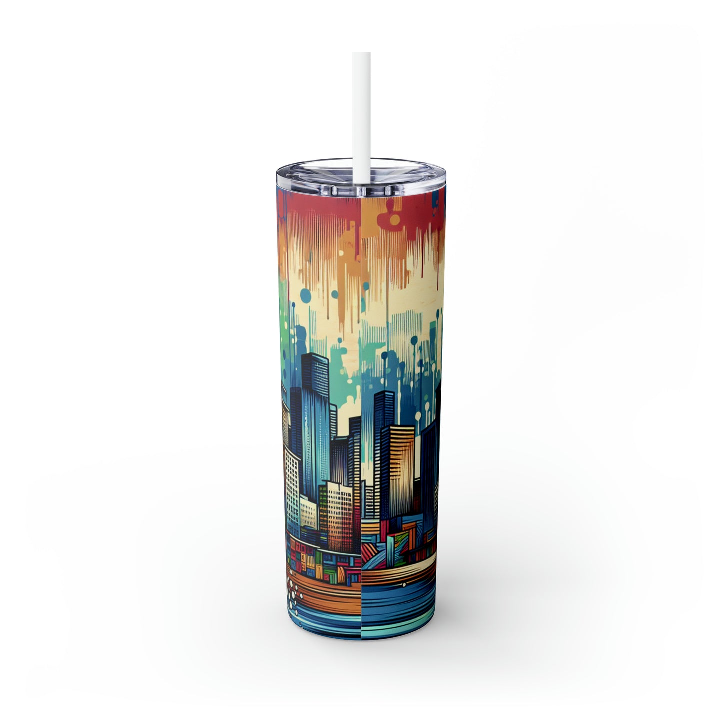 "Bright City : une touche de couleur sur l'horizon" - The Alien Maars® Skinny Tumbler avec paille 20oz Street Art / Graffiti Style