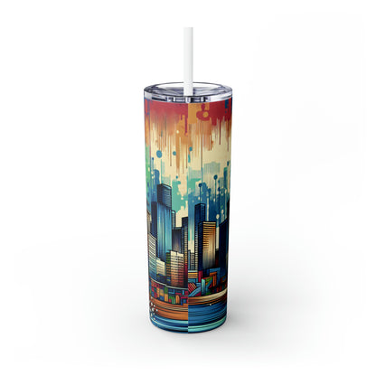 "Bright City: A Pop of Color on the Skyline" - The Alien Maars® Skinny Tumbler with Straw 20oz Street Art / Graffiti Style