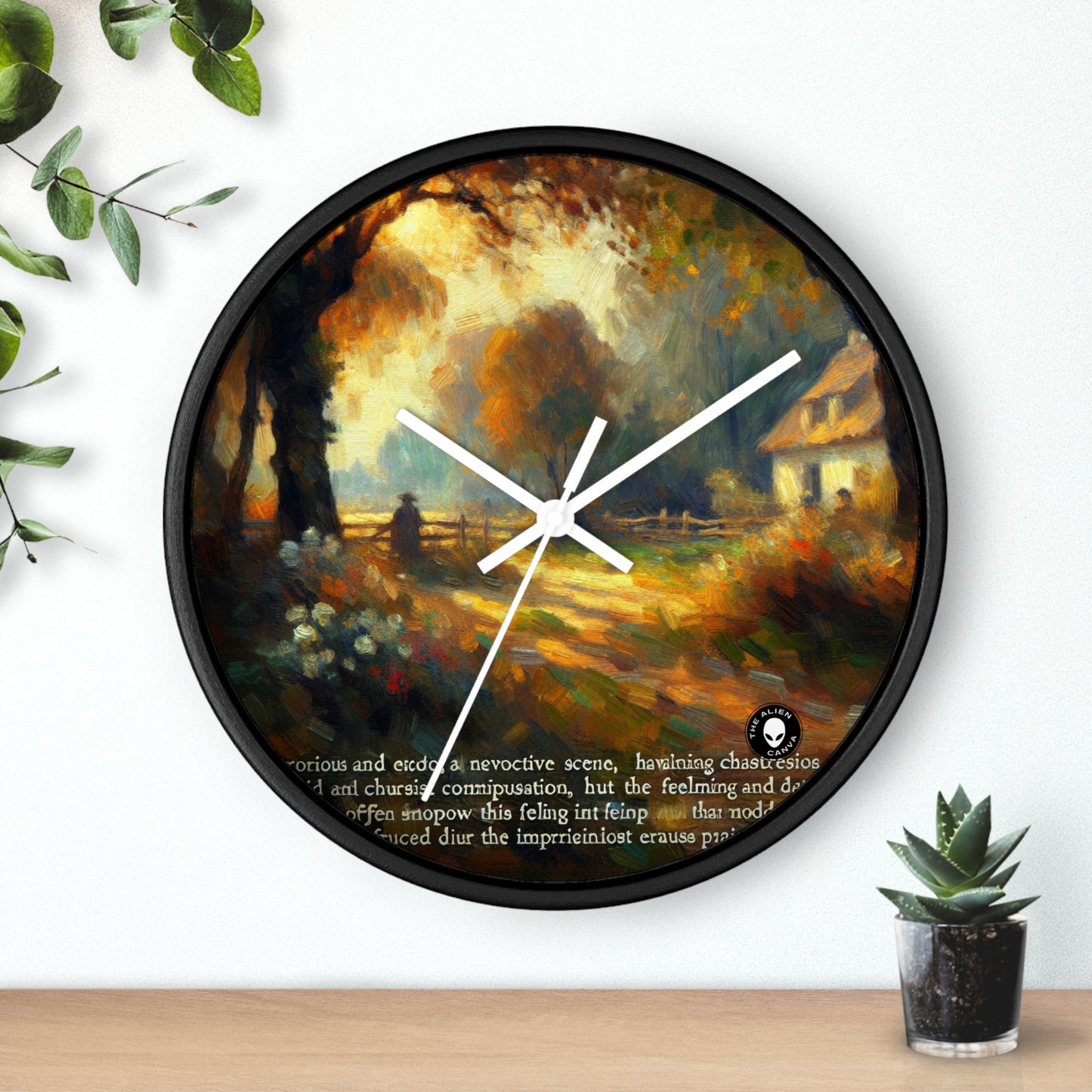 "Serenidad al atardecer: pintura impresionista de jardín" - El impresionismo del reloj de pared alienígena