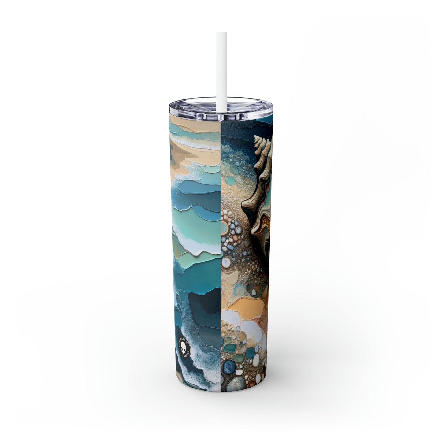 "A Beach View Through a Sea Shell" - The Alien Maars® Skinny Tumbler with Straw 20oz Acrylic Pouring