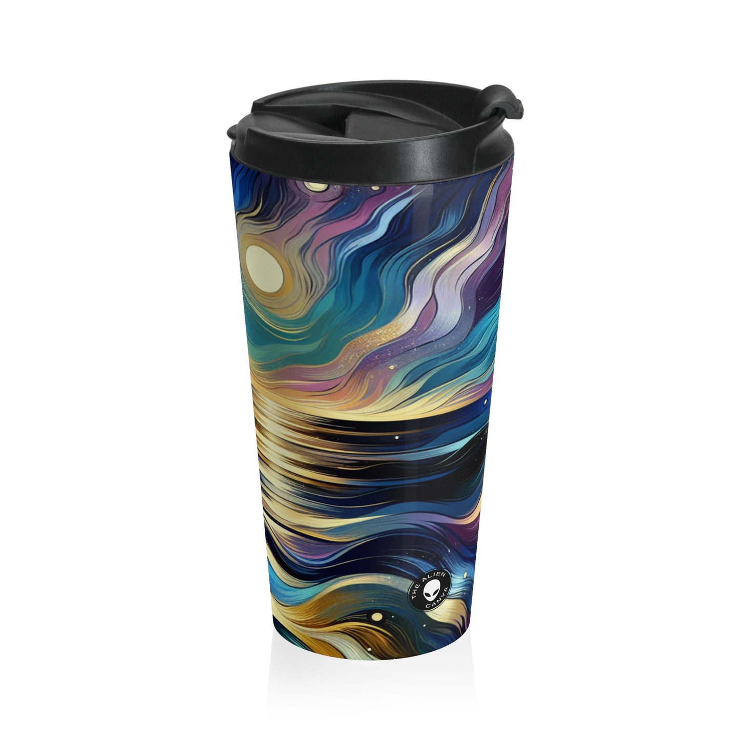 "Midnight Majesty: Abstract Ocean Reflections" - The Alien Stainless Steel Travel Mug