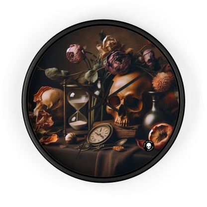 "Beauté éphémère : une peinture de Vanitas vibrante illustrant le passage du temps et la nature éphémère de la vie" - La peinture de Vanitas de l'horloge murale extraterrestre