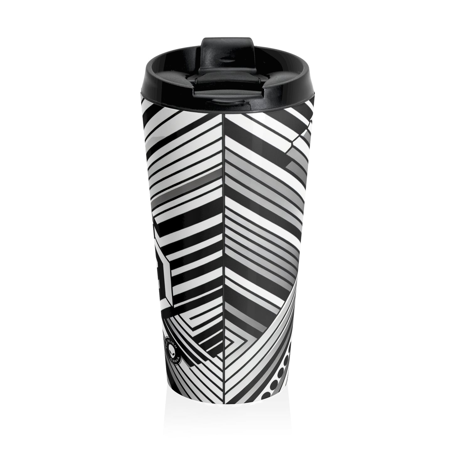 "Perception in Motion: A Mind-Bending Op Art Masterpiece" - The Alien Stainless Steel Travel Mug Op Art