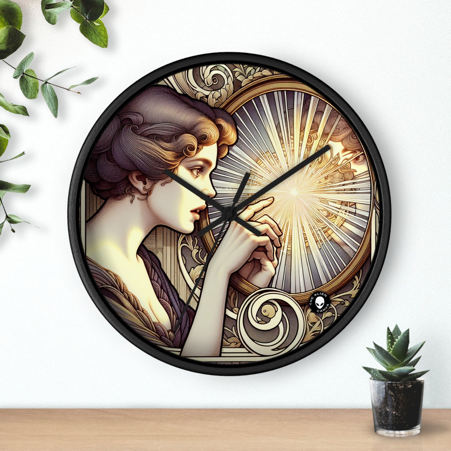 "Reflection of Beauty" - The Alien Wall Clock Art Nouveau