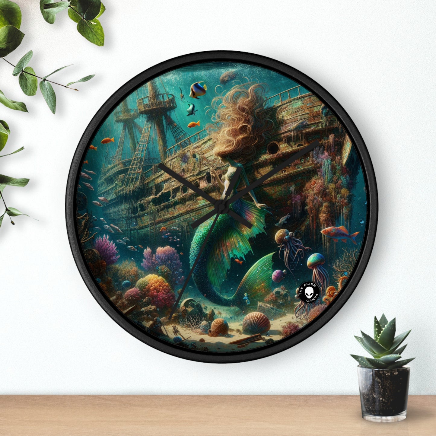 "Mermaid's Treasure: Exploring the Sunken Shipwreck" - The Alien Wall Clock