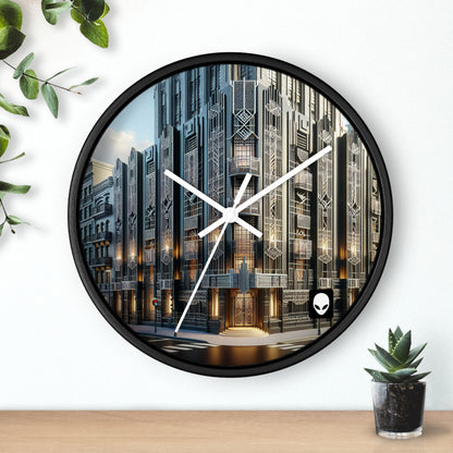 "Elegancia iluminadora: una calle de la ciudad Art Deco" - El reloj de pared alienígena estilo Art Deco