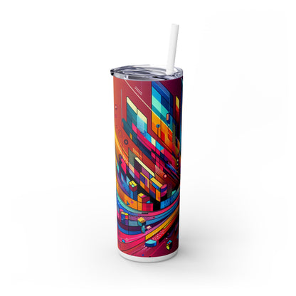 "Neon Metropolis: A Futuristic Cityscape" - The Alien Maars® Skinny Tumbler with Straw 20oz Digital Art