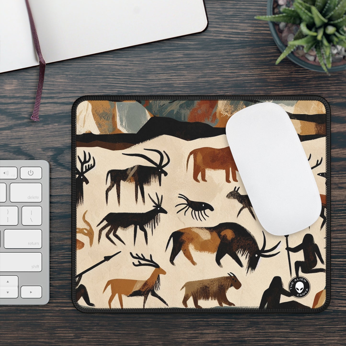 "The Discovery of Fire: A Cave Painting Tale" - The Alien Gaming Mouse Pad Cave Painting