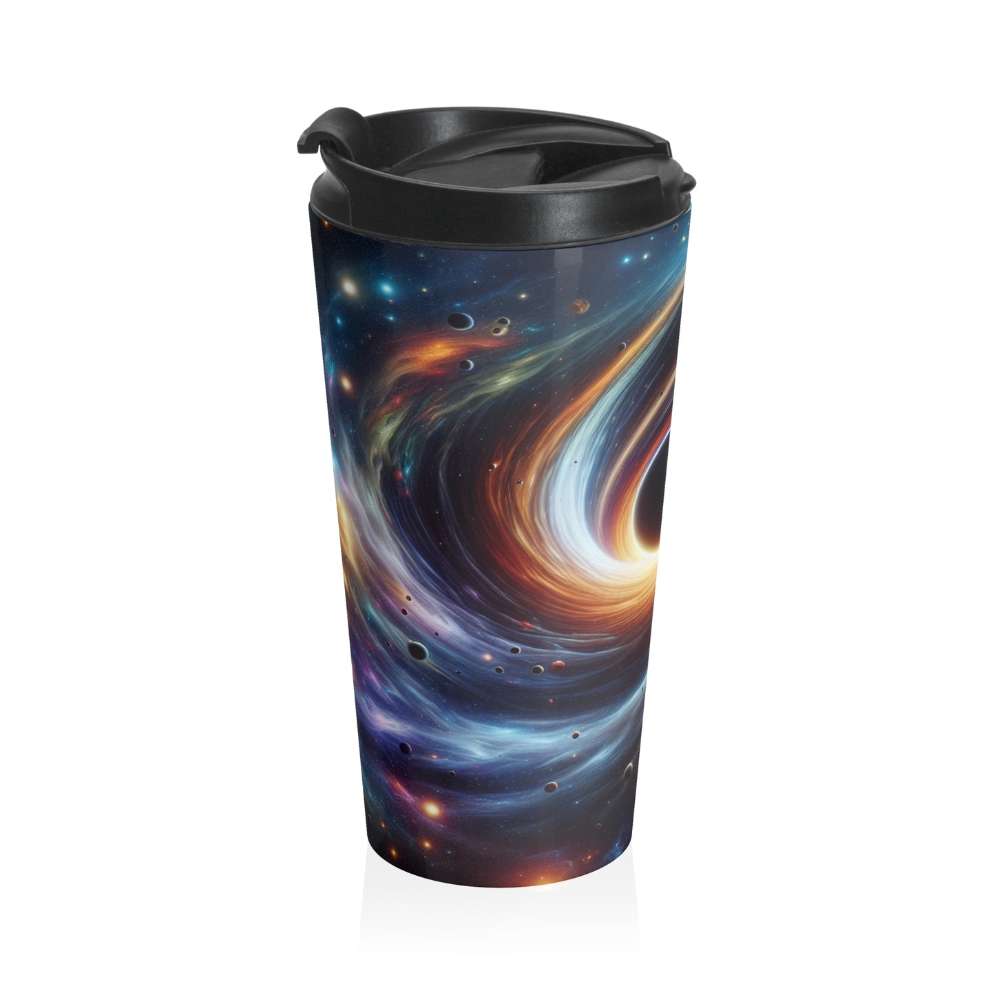 "Vórtice galáctico: la danza colorida de estrellas y planetas" - Taza de viaje de acero inoxidable de The Alien