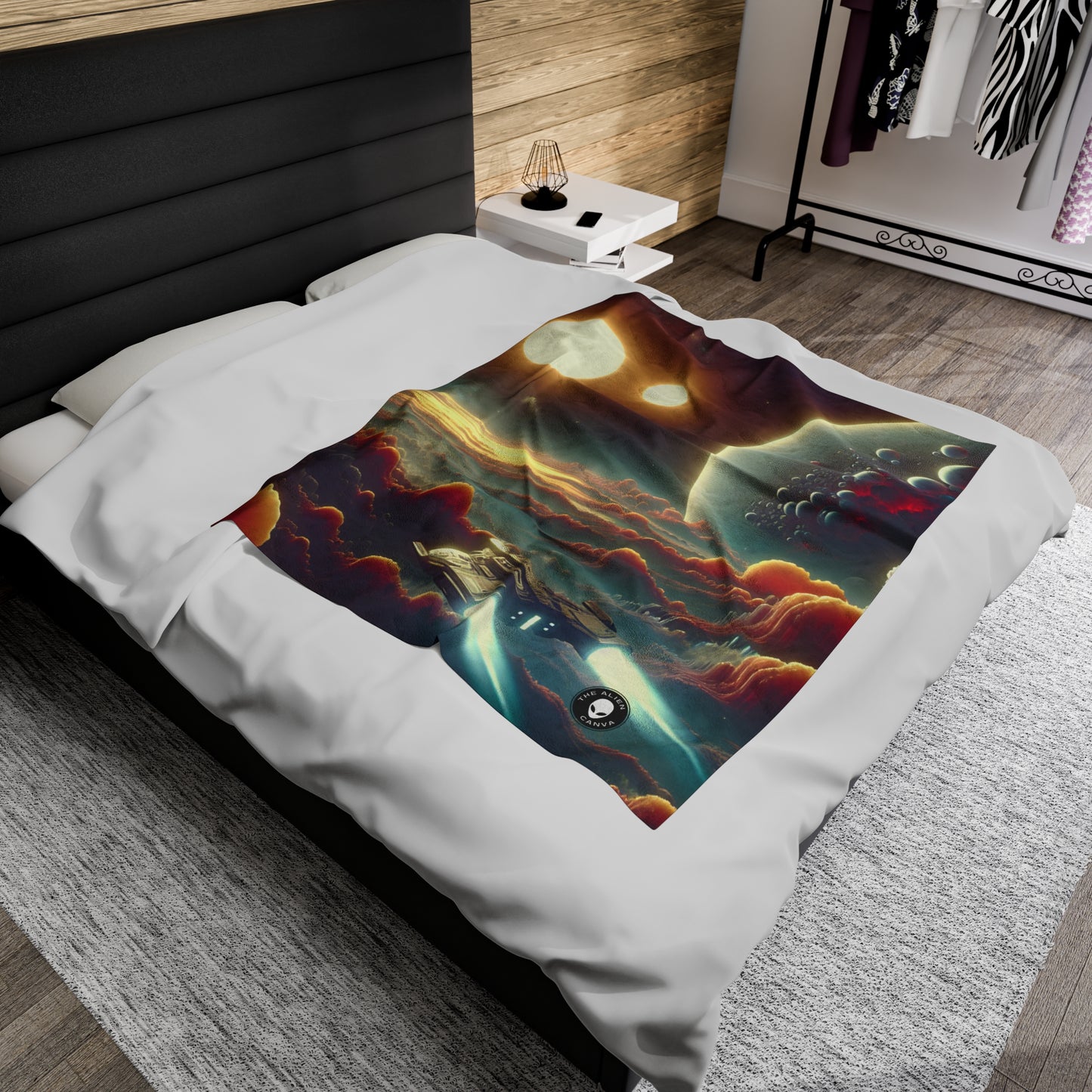 "Dawn of the Three Suns: A Sci-Fi Space Odyssey" - The Alien Velveteen Plush Blanket Video Game Art