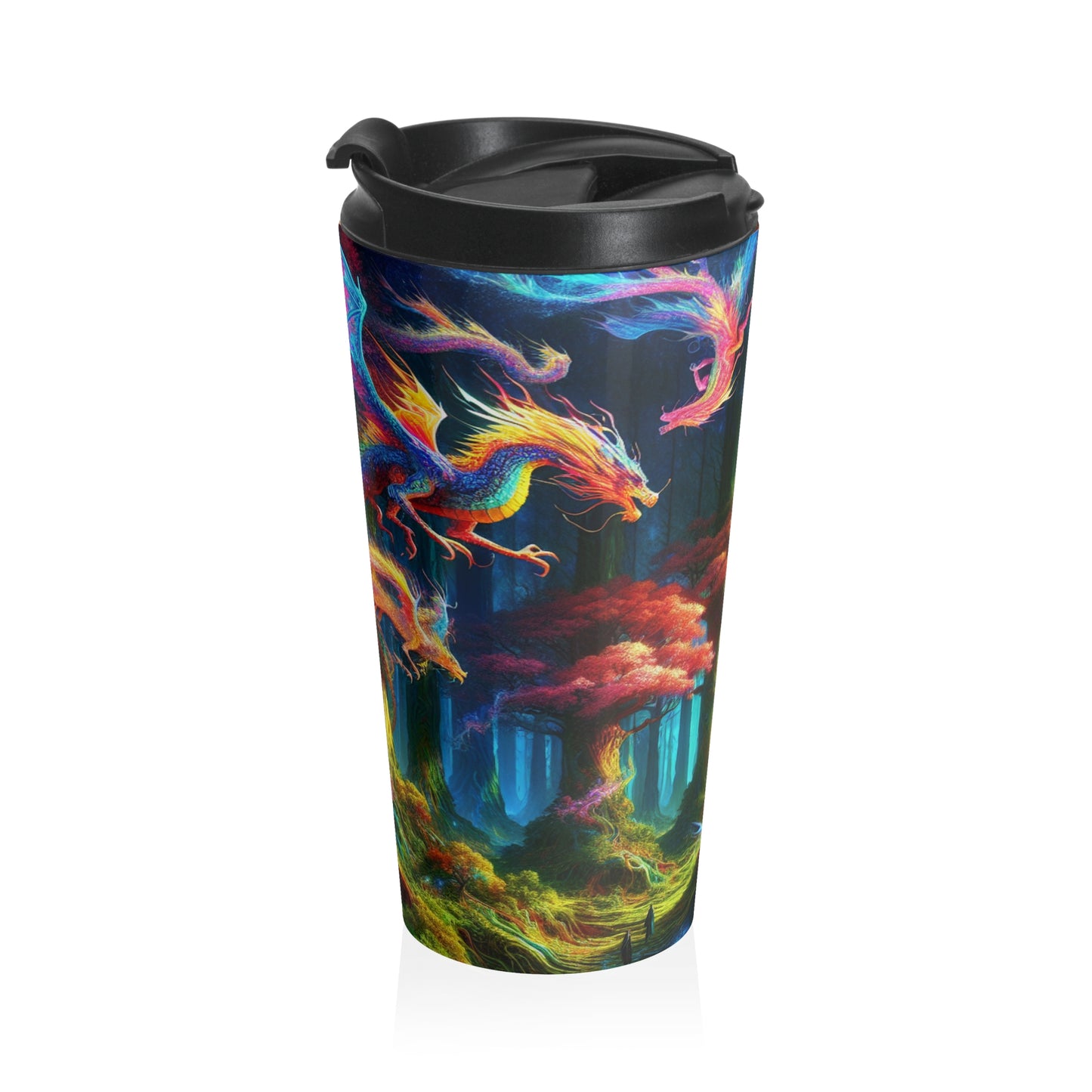 "Bosque arcoíris del dragón": taza de viaje de acero inoxidable de Alien