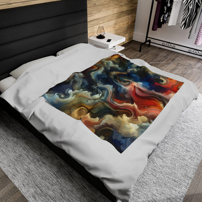 "Chaotic Balance: A Universe of Color" - The Alien Velveteen Plush Blanket Abstract Art Style