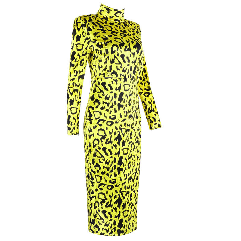 Ladies leopard print velvet slim dress