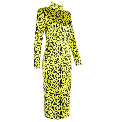 Ladies leopard print velvet slim dress