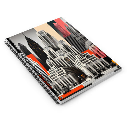 "Un contraste des temps : des gratte-ciel Art déco classiques et un paysage urbain moderne" - The Alien Spiral Notebook (Lined Line) Style Art Déco