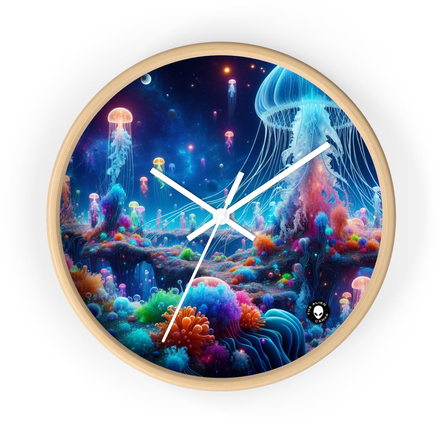 "Neon Jellyfish Fantasia: A Surreal Underwater Odyssey" - The Alien Wall Clock