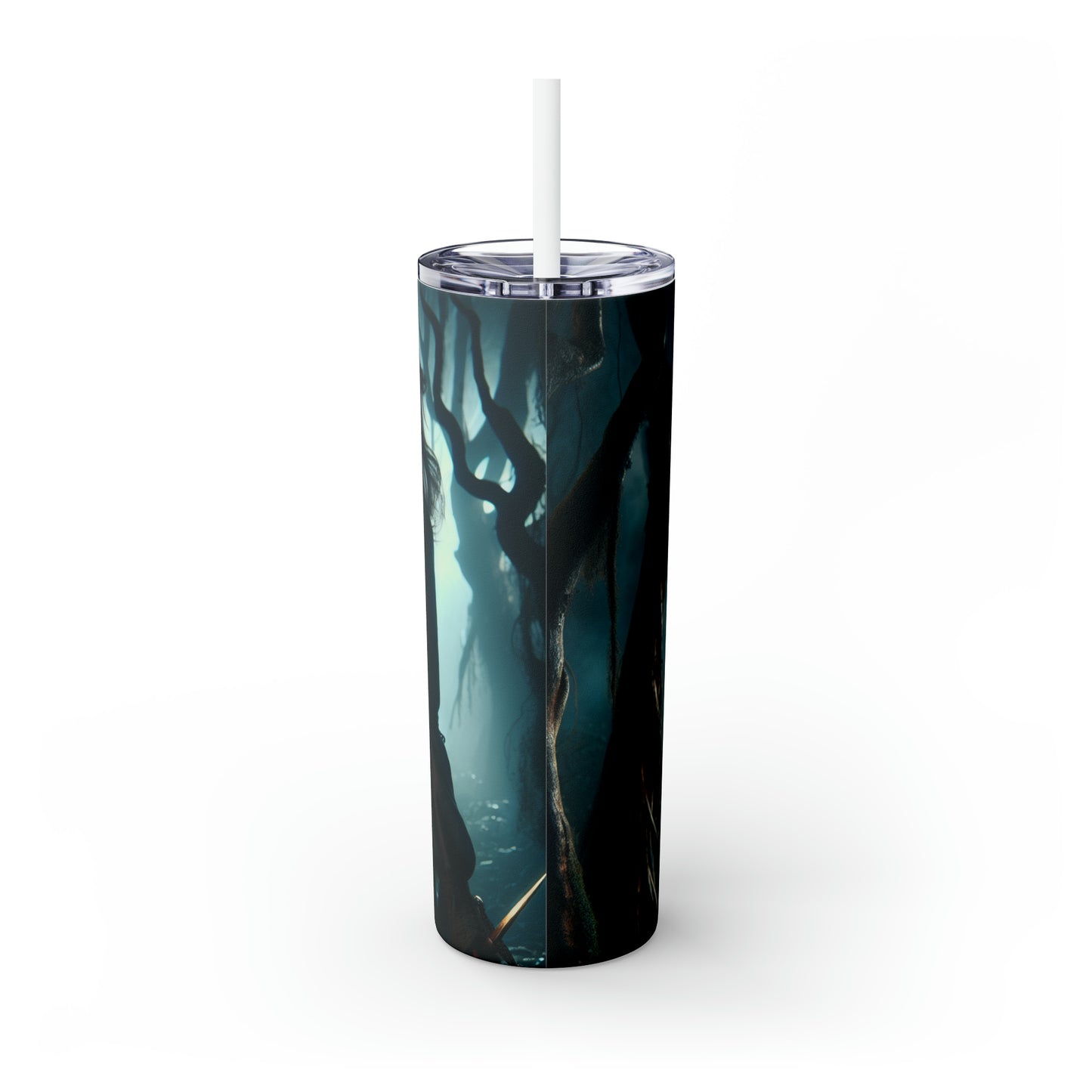 "Ready for Battle in the Twisted Woods" - The Alien Maars® Skinny Tumbler with Straw 20oz Gothic Art Style