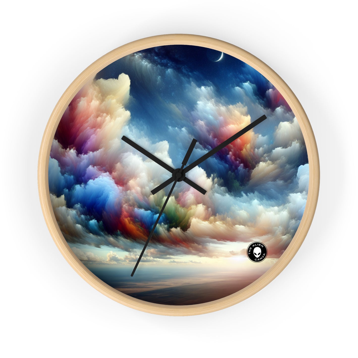 "Rainbow Cloudscape: A Surreal Watercolor Dream" - The Alien Wall Clock