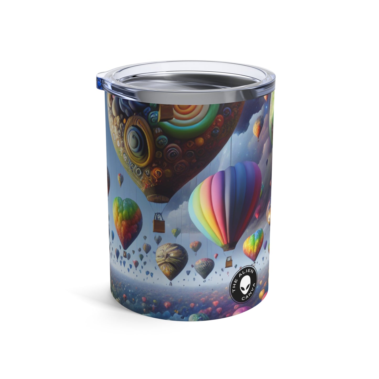 "Horizonte emocional: un paisaje surrealista con globos" - Vaso Alien de 10 oz