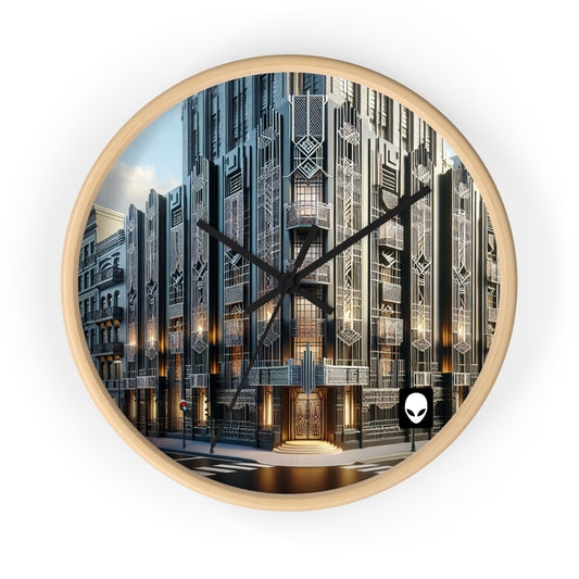 "Elegancia iluminadora: una calle de la ciudad Art Deco" - El reloj de pared alienígena estilo Art Deco
