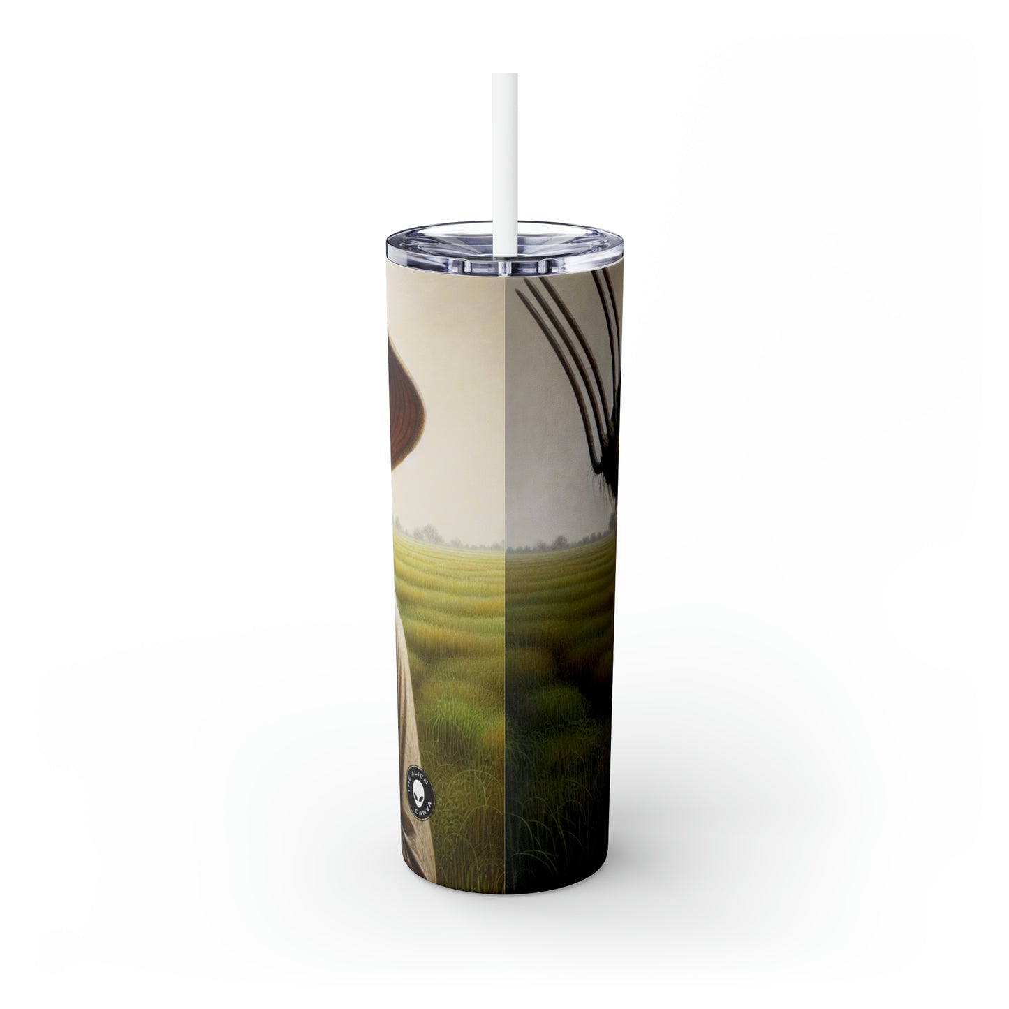 « Fermier dans les champs : un reflet patiné » - The Alien Maars® Skinny Tumbler avec paille 20oz Réalisme