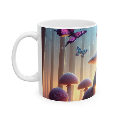 "Twilight Forest: Fluttering Butterflies and Towering Mushrooms" - The Alien Ceramic Mug 11oz