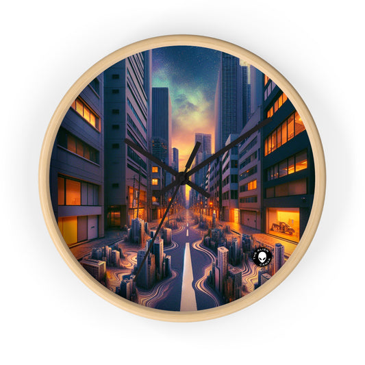 "Melting City: A Surreal Nighttime View" - The Alien Wall Clock