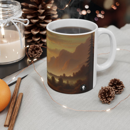 "Matin brumeux : Tonalisme serein sur un lac tranquille" - La tasse en céramique Alien 11oz Tonalisme