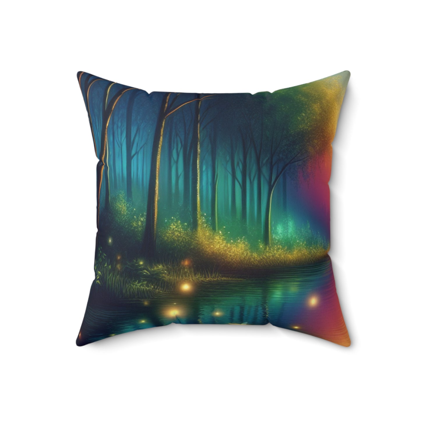 "Dusk Enchantment: A Magical Forest Scene"- The Alien Spun Polyester Square Pillow