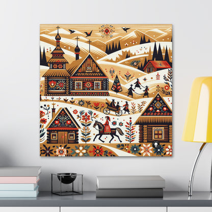 "Ukrainian Village Symphony: A Colorful Folk Art Reflection" - The Alien Canva Folk Art