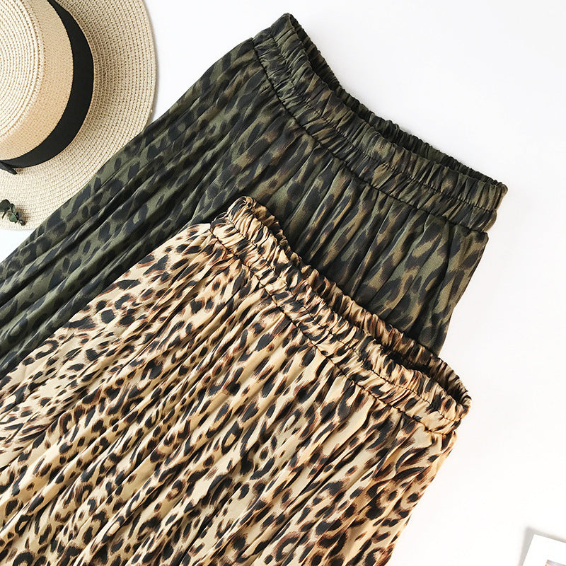 Retro leopard print pleated skirt