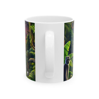 « Crépuscule dans la jungle : une rencontre sauvage » – Tasse en céramique Alien 11 oz